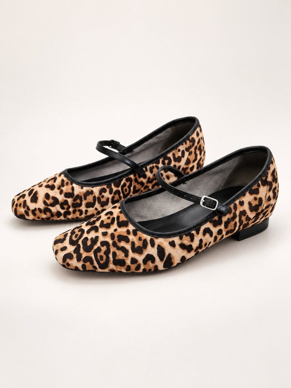 BARED  Leather Calf Hair Animal Print Ergonomic Leopard Square Toe Mary Janes